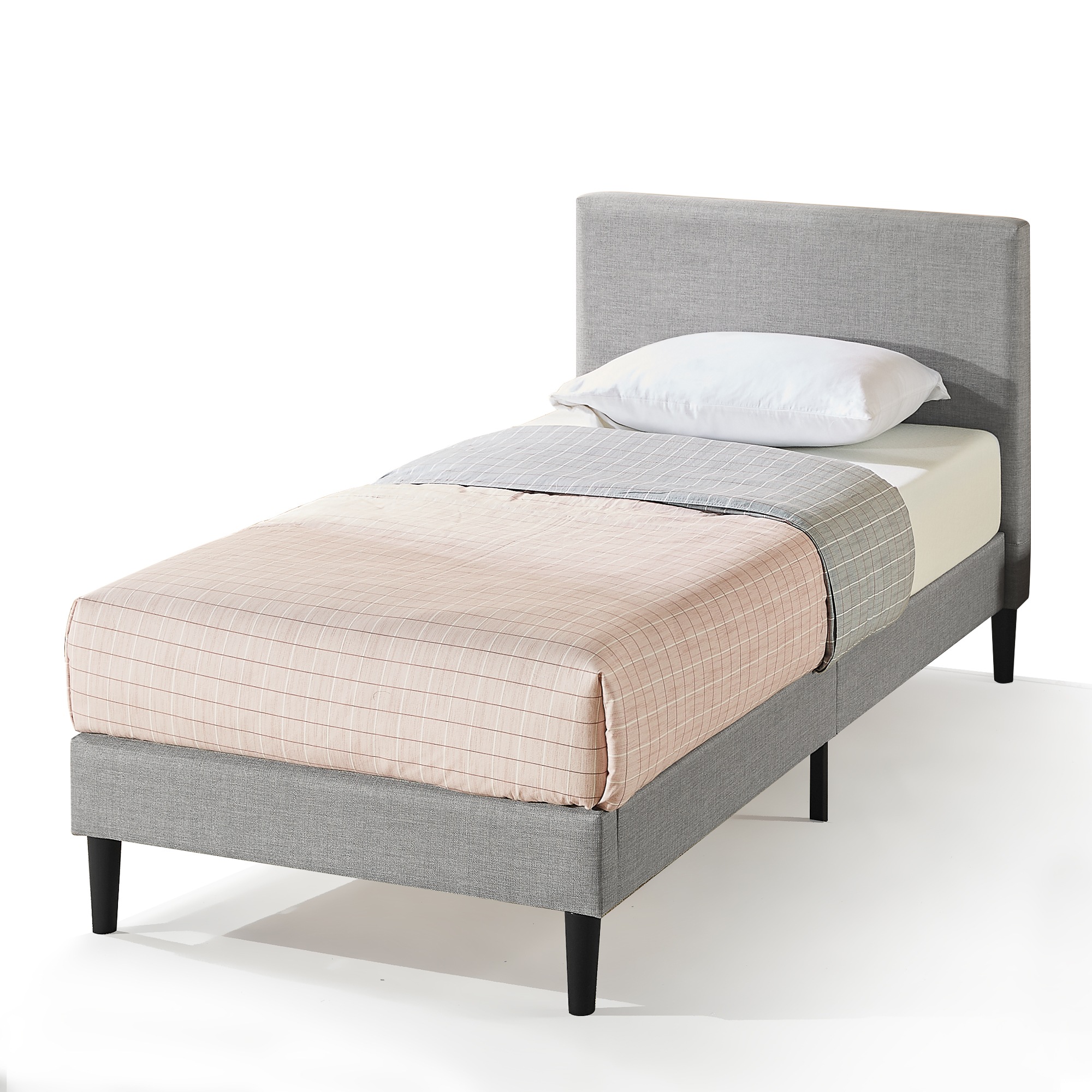 Single Size Bed Frame Fabric Upholstered Platform Base Light Grey Zinus Nelly Ebay 